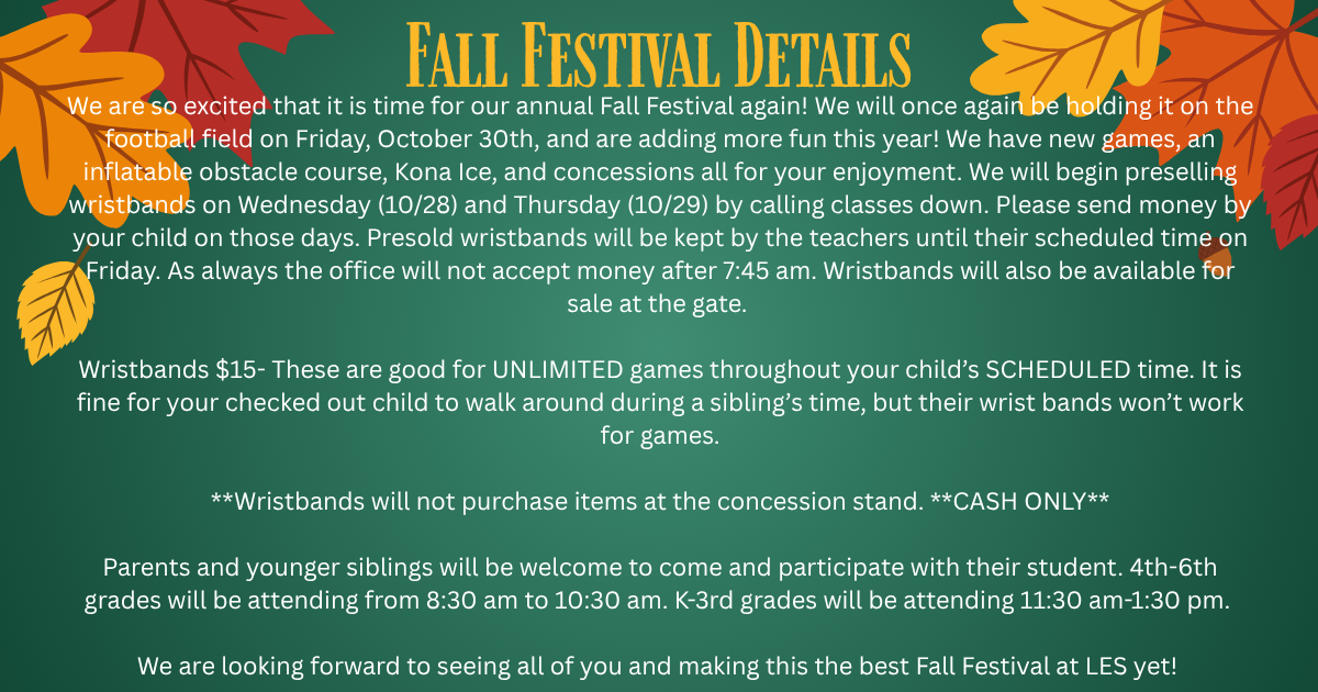 Instructions for purchases and general information about the annual fall festival.